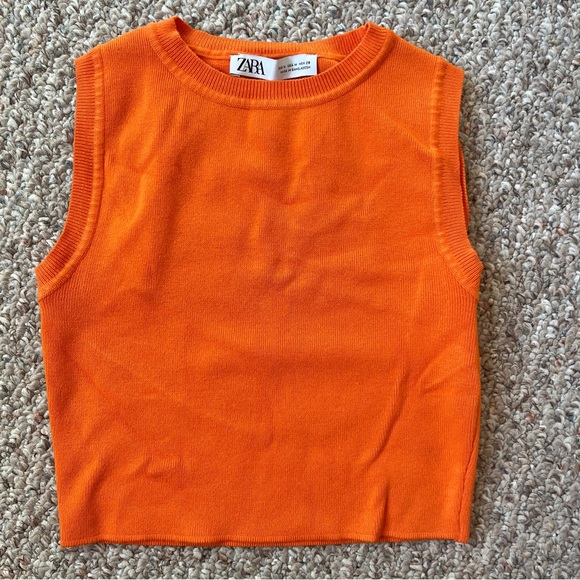 Zara bright orange knit cropped sweater vest top women’s size medium stretchy - Picture 1 of 6